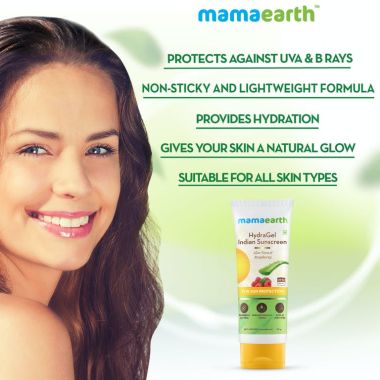 Mamaearth: HydraGel Indian Sunscreen with Aloe Vera and Raspberry for Sun Protection - 50g
