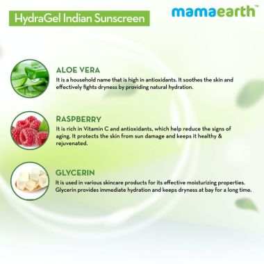 Mamaearth: HydraGel Indian Sunscreen with Aloe Vera and Raspberry for Sun Protection - 50g
