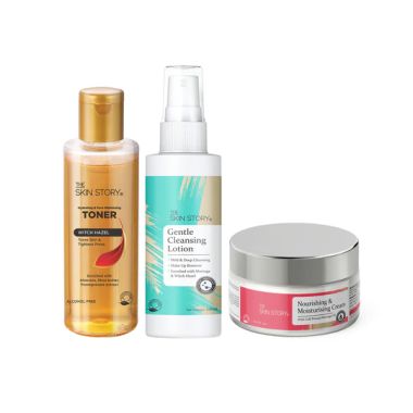The Skin Story: CTM Pack ( Gentle Cleanser - 100ml + Hydrating and Pore Minimizing Toner - Witch Hazel - No Alcohol - 100 ml + Nourishing & Moisturising Cream - 50gm )
