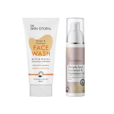 The Skin Story: Pimple Control Pack (Ginger & Cinnamon Facewash - Pimple Control - 100 ml+ Pimple Spot Corrector & Optimiser Gel - 25g)