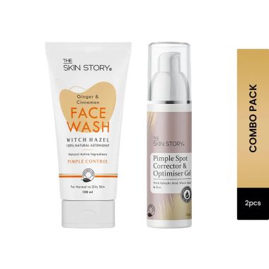 The Skin Story: Pimple Control Pack (Ginger & Cinnamon Facewash - Pimple Control - 100 ml+ Pimple Spot Corrector & Optimiser Gel - 25g)
