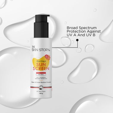 The Skin Story: Moringa Sunscreen - UVA & UVB Broad Spectrum Protection - Non Sticky - SPF 50+ - 100 gm
