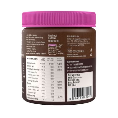 The Whole Truth: Hazelnut Spread - Creamy - 200g - No Added Sugar - No Palm Oil - No Preservatives - No Artificial Flavour