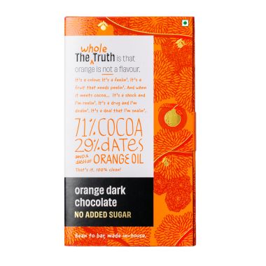 The Whole Truth: Orange Dark Chocolate - (Pack of 3) - No Added Sugar - Sweetened Only with dates - 71% Cocoa - 29% Dates with a dash of Orange Oil