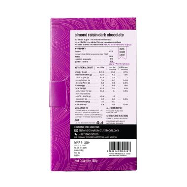 The Whole Truth: Dark Chocolate - Almond Raisin - (Pack of 3) - No Added Sugar - Sweetened Only with dates - 47% Cocoa - 38% Dates - 15% Almond and Raisins
