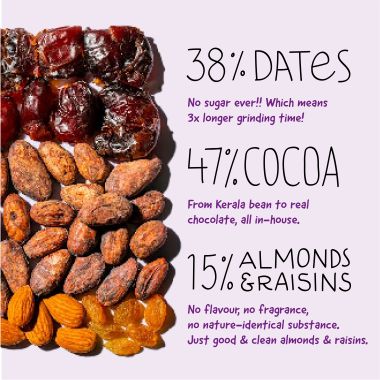 The Whole Truth: Dark Chocolate - Almond Raisin - (Pack of 3) - No Added Sugar - Sweetened Only with dates - 47% Cocoa - 38% Dates - 15% Almond and Raisins