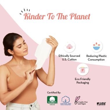 Plush: 100% Pure US Cotton Ultra-Thin Rash Free & Soft Natural Sanitary Pads for Women - 30 Pads (16 Light Flow Pads, 14 Heavy Flow Pads And 2 Panty Liners)