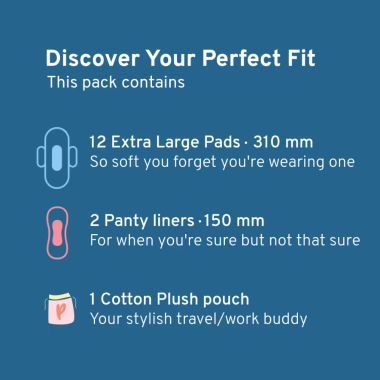 Plush: 100% Pure US Cotton Ultra-Thin Rash Free Natural Sanitary Pads for Women (12 XL Sanitary Pads and 2 Panty Liners)