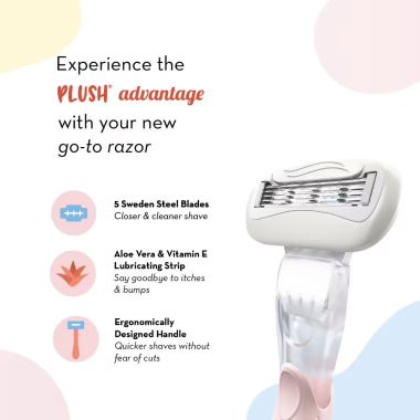 Plush: Plush Sensitive Shaving Kit for Women - 1 Irritation-Free 5-Blade Razor with Aloe Vera Lubricating Strip for Hair Removal & 1 All Natural Shaving Gel