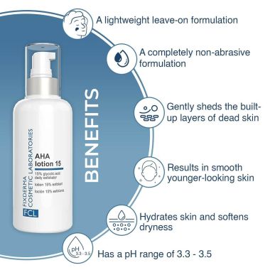 Fixderma Cosmetic Laboratories	: AHA Lotion 15 Hydrates Skin And Softens Dryness - 100ml