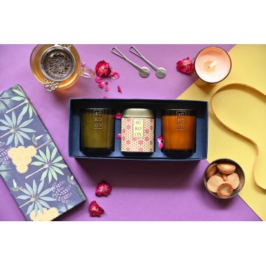 Sukoon: Gift Set- 2 scented candles and 1 tea