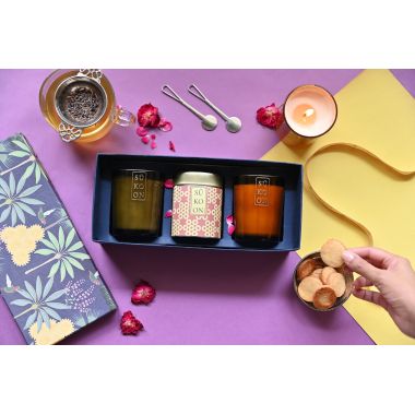 Sukoon: Gift Set- 2 scented candles and 1 tea