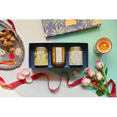 Sukoon: Gift Set - Set of 1 Scented Candle, 1 Tea and 1 Cookie Tin