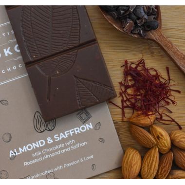 Kokomae: Belgian Milk Chocolate with Almond and Saffron - 50 gm
