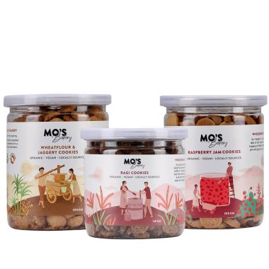 MOS Bakery: Combo of Raspberry Jam Cookies, Wheatflour & Jaggery Cookies & Ragi Cookies
