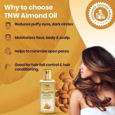 TNW - The Natural Wash: Virgin Almond Oil - Cold Pressed Oil For Skin & Hair (100% Pure & Natural)- 100ml