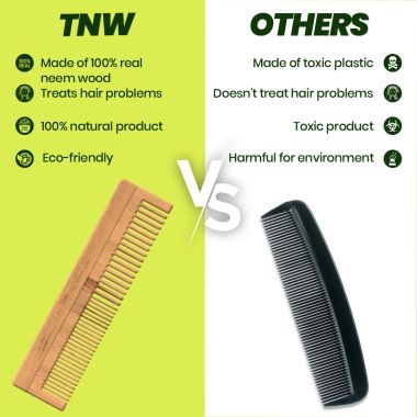TNW - The Natural Wash: Neem Wood Comb (Anti-Dandruff & Anti-Hair Fall Comb) - With Dual Teeth