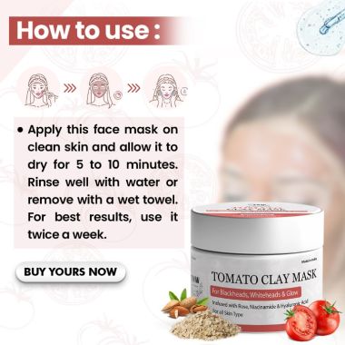 TNW - The Natural Wash: Tomato Clay Mask For Blackheads, Whiteheads & Glow - 50gm