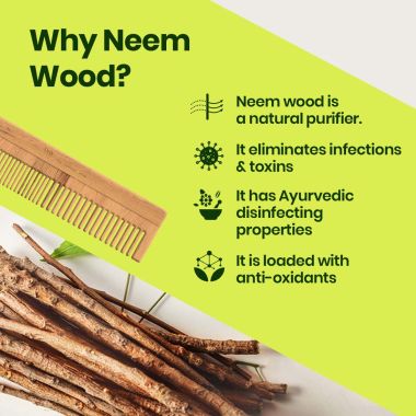 TNW - The Natural Wash: Neem Wood Comb (Anti-Dandruff & Anti-Hair Fall Comb) - With Dual Teeth