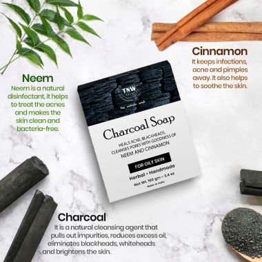 TNW - The Natural Wash: Handmade Charcoal Soap For Oily Skin (Heals Acne & Blackheads) -100g