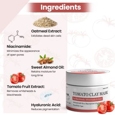 TNW - The Natural Wash: Tomato Clay Mask For Blackheads, Whiteheads & Glow - 50gm