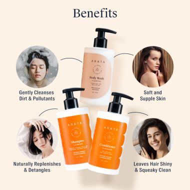 Arata: Natural Shower Power Set With Cleansing Shampoo, Body Wash & Hair Conditioner