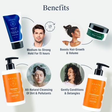 Arata: Natural Hair Care Essentials With Cleansing Shampoo, Conditioner, Hair Gel & Hair Cream
