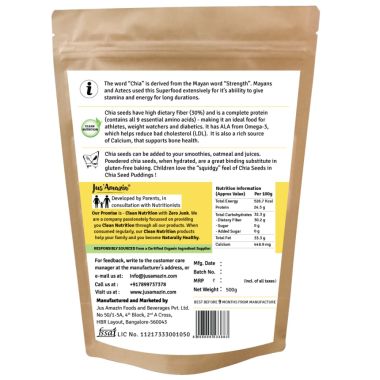 Jus Amazin: Organic Chia Seeds - 500 gm