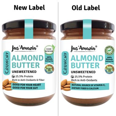 Jus Amazin: CRUNCHY Almond Butter - Unsweetened - 500 gm
