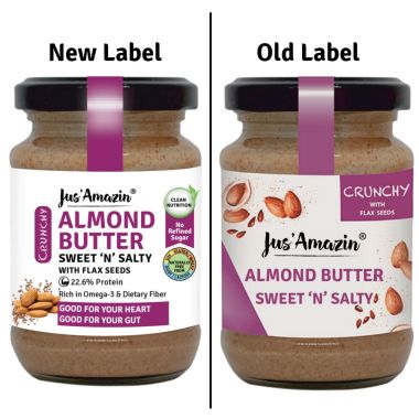 Jus Amazin: Crunchy Almond Butter  With Flaxseeds - 125 gm