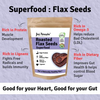 Jus Amazin: Organic Roasted Flax Seeds - 500 gm