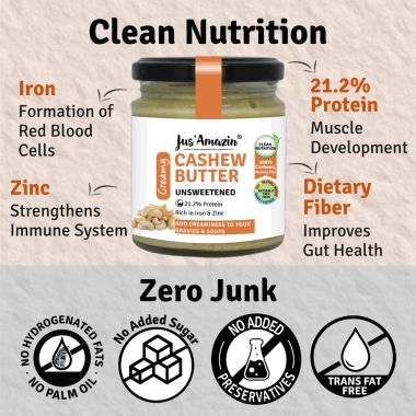 Jus Amazin: Creamy Cashew Butter - Unsweetened - 200 gm