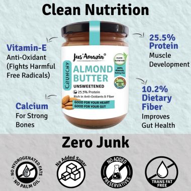 Jus Amazin: CRUNCHY Almond Butter - Unsweetened - 500 gm