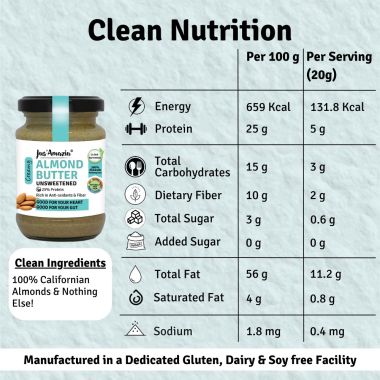 Jus Amazin: Creamy Almond Butter - Unsweetened - 125 gm