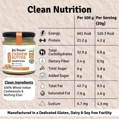 Jus Amazin: Creamy Cashew Butter - Unsweetened - 200 gm