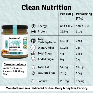 Jus Amazin: CRUNCHY Almond Butter - Unsweetened - 200 gm