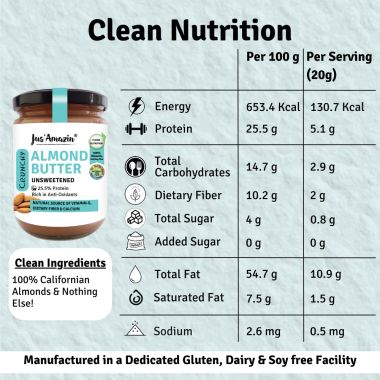 Jus Amazin: CRUNCHY Almond Butter - Unsweetened - 500 gm