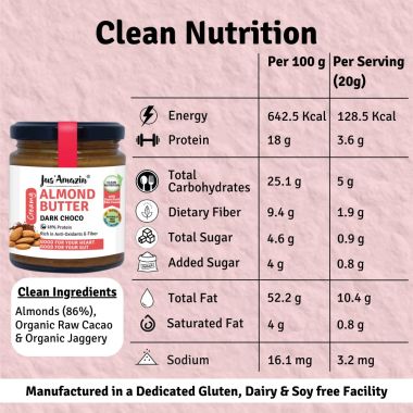 Jus Amazin: Creamy Almond Butter - Dark Chocolate - 200 gm