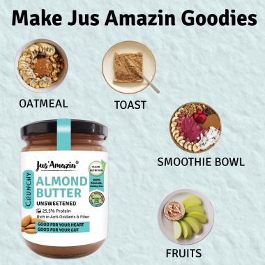 Jus Amazin: CRUNCHY Almond Butter - Unsweetened - 500 gm