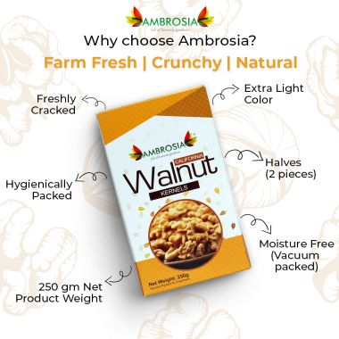 Ambrosia: Premium California Walnut Kernels - 250 g