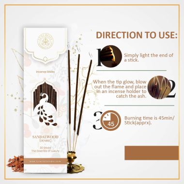 Luxuriate : Sandalwood Ayurvedic,Organic,Natural and Non-Toxic Incense Sticks - Contains 20 Incense Sticks
