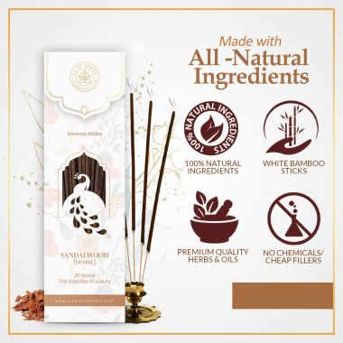 Luxuriate : Sandalwood Ayurvedic,Organic,Natural and Non-Toxic Incense Sticks - Contains 20 Incense Sticks