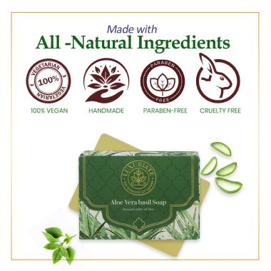 Luxuriate : Naturally Refreshing Aloe Vera and Basil Soaps for Rejuvenatioon of Skin for Men and Women - 125gm