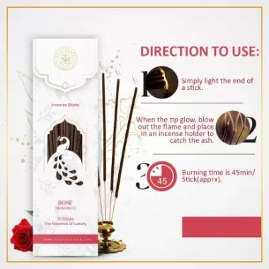 Luxuriate : Rose Ayurvedic,Organic,Natural and Non-Toxic Incense Sticks - Contains 20 Incense Sticks
