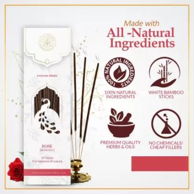 Luxuriate : Rose Ayurvedic,Organic,Natural and Non-Toxic Incense Sticks - Contains 20 Incense Sticks
