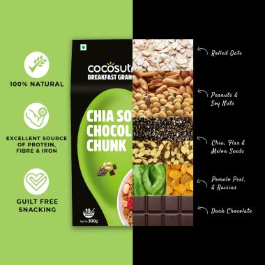 Cocosutra: Chia Soya Chocolate Chunk Granola - 300gm