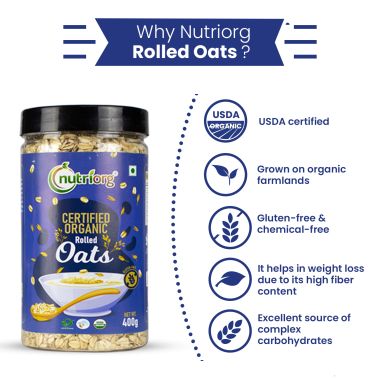 Nutriorg: Certified Organic Rolled Oats - 400 gm