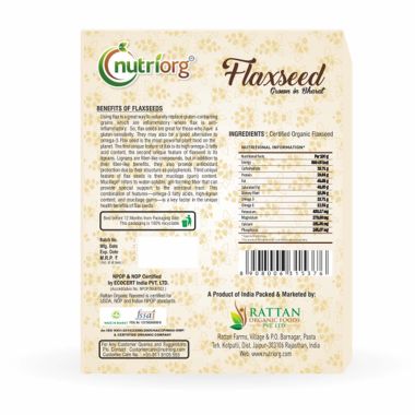 Nutriorg: Certified Organic Flaxseed Raw - 250 gm (Pack of 2)