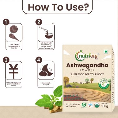 Nutriorg: Certified Organic Ashwagandha Powder - 100 gm
