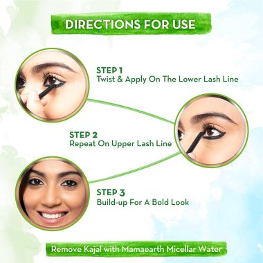 Mamaearth: Mamaearth Charcoal Black Long Stay Kajal Black Retractable Waterproof, with Vitamin C & Chamomile for 11-Hour Smudge-free Stay